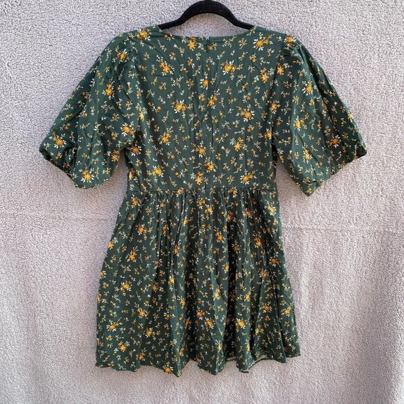 NEW Madewell Green Floral Poplin V Neck Bubble Sleeve in Fresh Sprig Mini Dress - Picture 6 of 12
